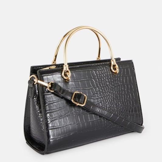 Mock croc mini black tote bag