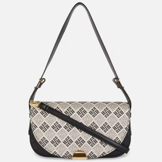 Monogram pu flap shoulder bag