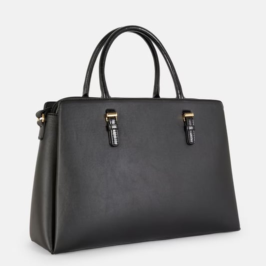 Faux leather removable tote with pouch